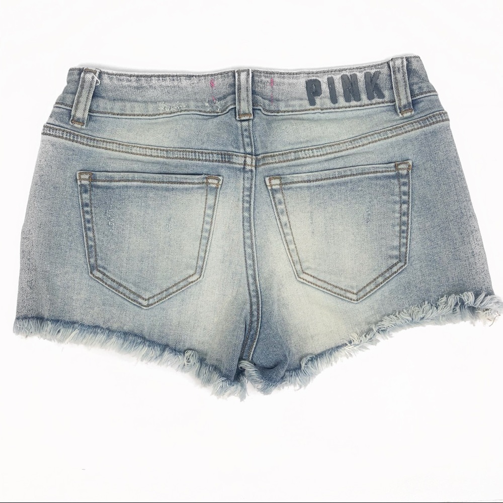 Victoria’s Secret Pink Distressed Denim Raw Hem Light Wash‎ Short Shorts Cutoffs - Picture 3 of 7